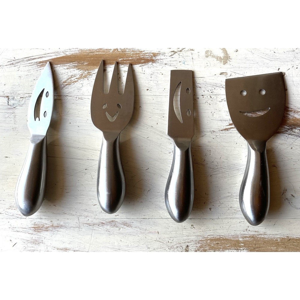 Knives Cheese Set of 4 Sturdy Stainless Steel Slicers Smiley Face Prodyne